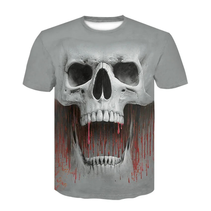 

Spring Summer New Pattern Man Leisure Time Round Neck 3d Number Human Skeleton Head Printing Short Sleeve T-shirt Short Sleeve