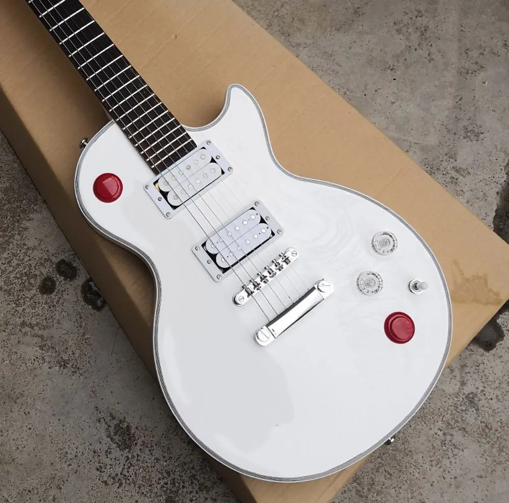 

Buckethead Studio Baritone Guitar Red Button Arcade Button Kill Switch Alpine White Electric Guitar