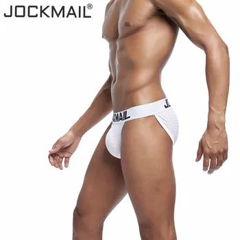 

JOCKMAIL Sexy Men Underwear Brand men brief New Solid tanga Nylon Mens underpants Mesh Breathable Gay mens string bikini briefs