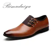 BIMUDUIYU ビッグサイズ 6.5-12 新ファッション男性のウェディングドレスの靴黒の靴ラウンドトウフラットビジネス英国レース紳士靴