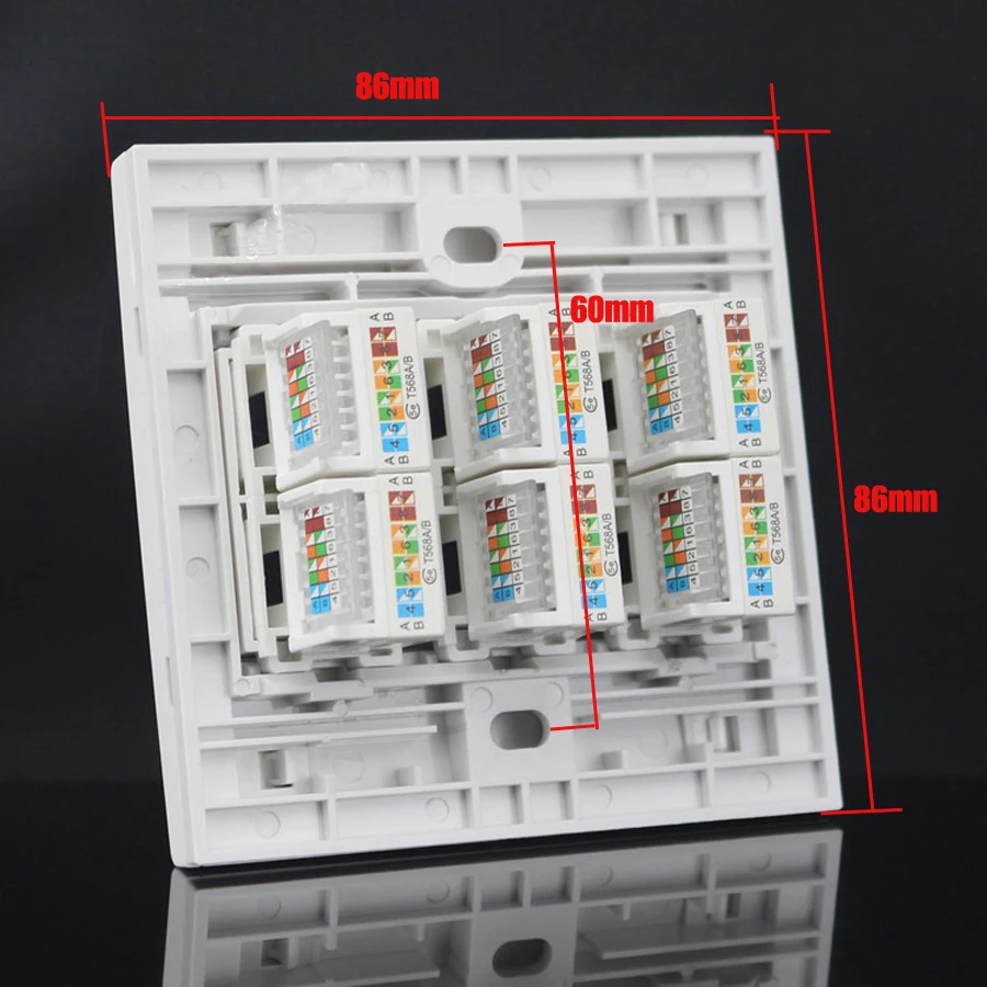 xintylink rj45 Socket jack modular 6 Port cat5e cat6 Keystone Wall Face plate Faceplate toolless white wall socket panel 86mm