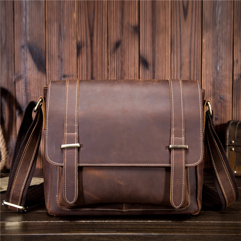 

Genuine Cowhide Leather Small Size Briefcase Real Cowhide Shoulder Handbag Portfolio Office Business Casual Bag 1115