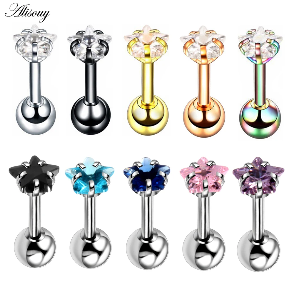 

Alisouy 2pcs Star Prong set Zircon Ear Cartilage Piercing Tragus Helix Studs Piercing Body Jewelry 16g Stianless Steel Earrings