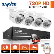 SANNCE 4CH 720P CCTV Security System 1080N HD DVR and 4pcs 720P white 1.0MP Cameras 4 channels 1280TVL Surveillance kits