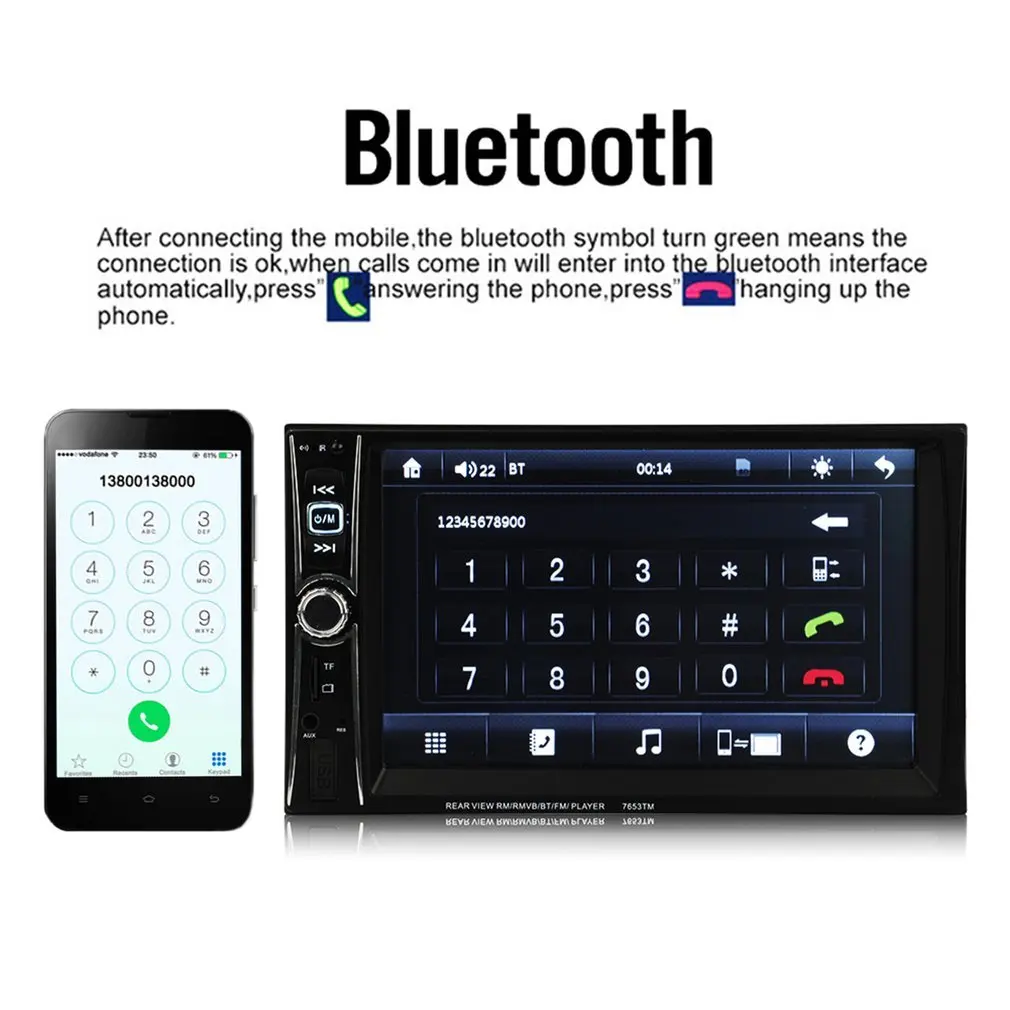 HD 2DIN Bluetooth Сенсорный автомобильный радиоприемник FM зеркало-Link стерео MP5 MP3 плеер