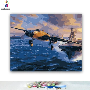 

DIY Coloring paint by numbers Nautical plane paintings by numbers with kits 40x50 framed
