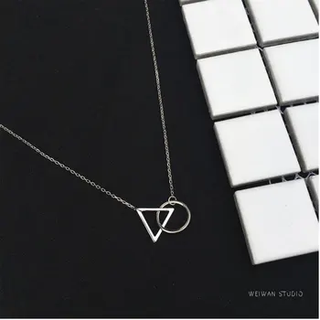 

Anenjery Minimalist Silver Color Triangle Circle Necklace Clavicle Chain Necklace Female Gift S-N190