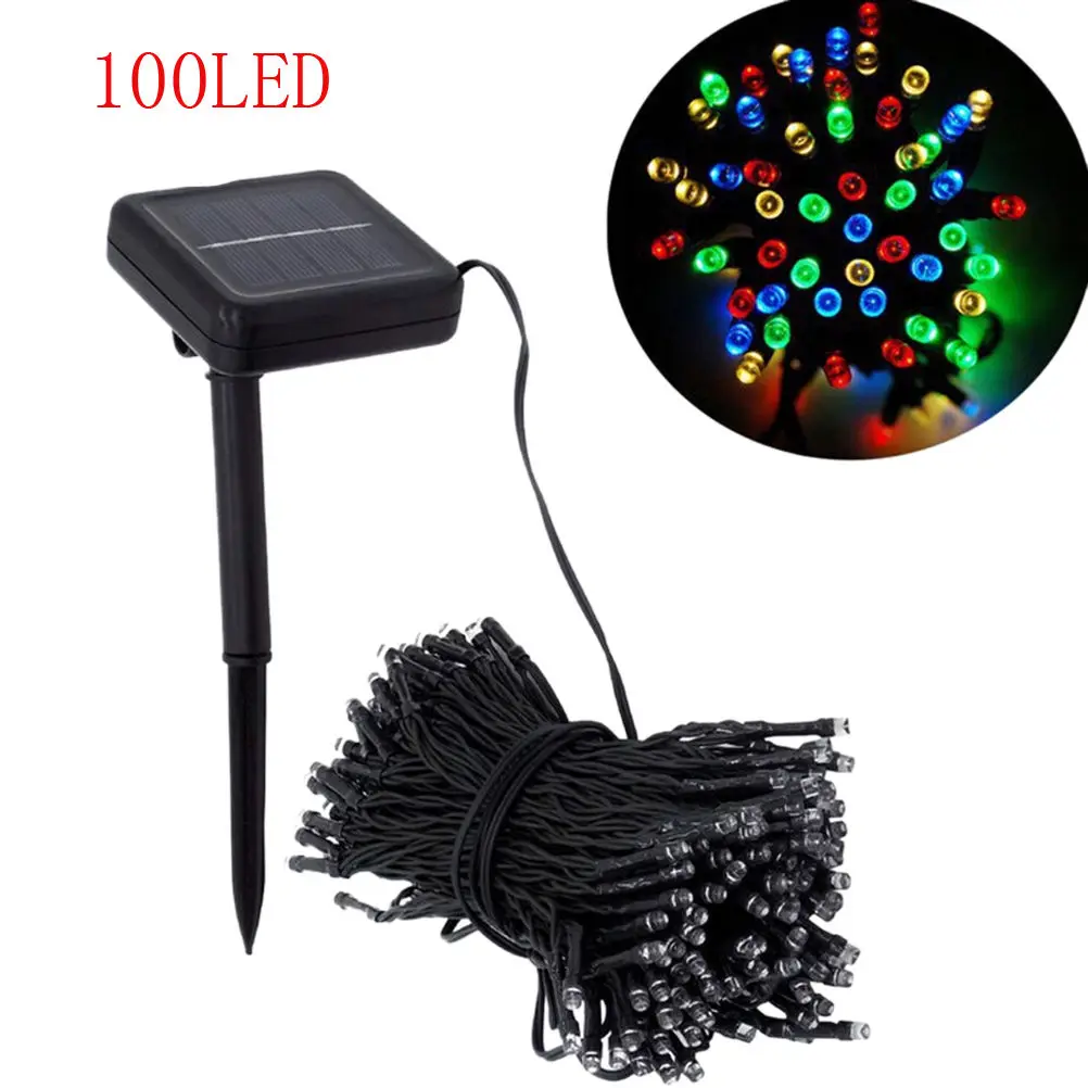 3 Colors 100 LED Power Lamps String Garlands Lights Solar Outdoor