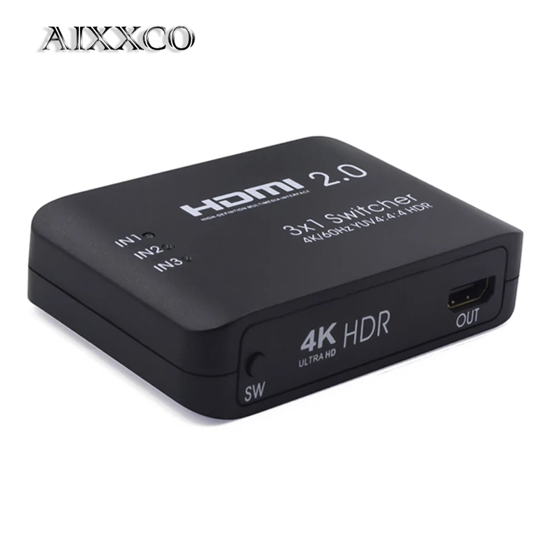 AIXXCO Mini 4K 3 входа 1 выход HDMI 2,0 коммутатор 3x1 HDR HDMI коммутатор Аудио экстрактор с ИК-управлением для PS4 DVD tv HD tv