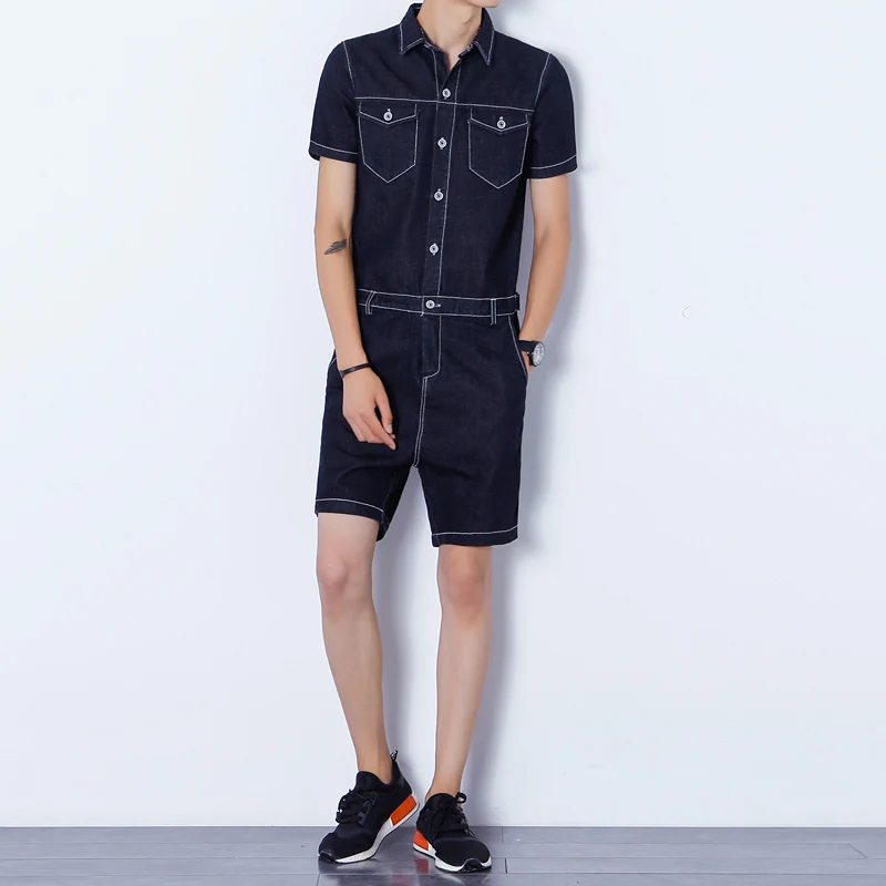 Summer Men Denim Shorts Jumpsuits Rompers Harem Shorts Zipper Fashion