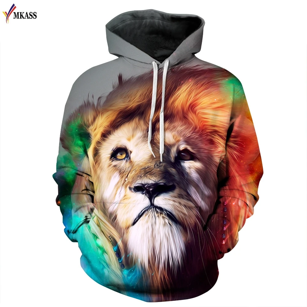 Hot Sale New Fashion MKASS  Lion 3D Printing Men/Women Hoodies Cap Windbreaker Jacket Casual Men Sweatshirts