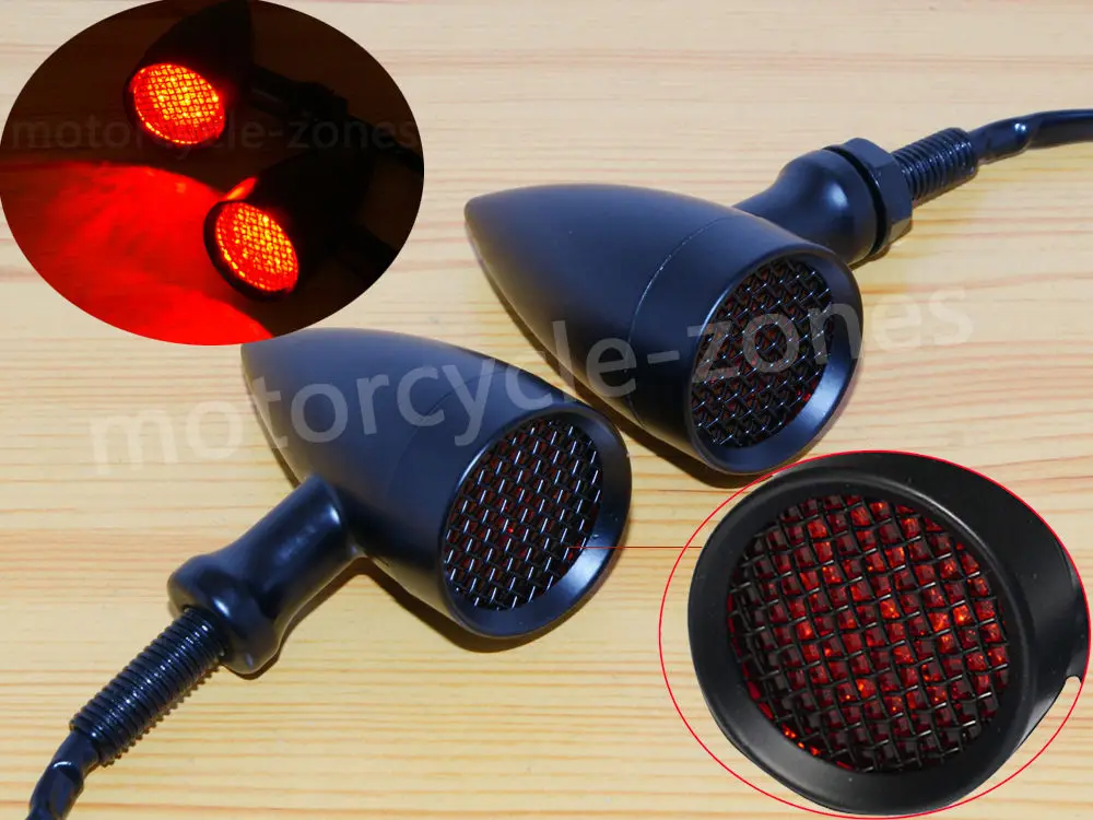 

1pair Motorcycle Retro Black Bullet Red LED Turn Signal Brake Light Mesh Lens For Harley Chopper Bobber Yamaha Honda Kawasaki