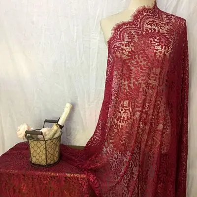 Красивые ресницы свадебные кружевные ткани ручной работы материал вечернее платье одежда ткань ширина 150 см 3 м/шт - Цвет: Wine