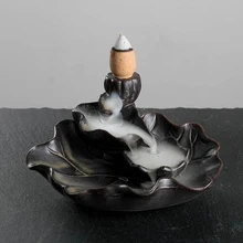 Censer Incense Burner Ceramics Art Back Flow Thurible Craft Gift Home Decor Lotus Leaf Garden