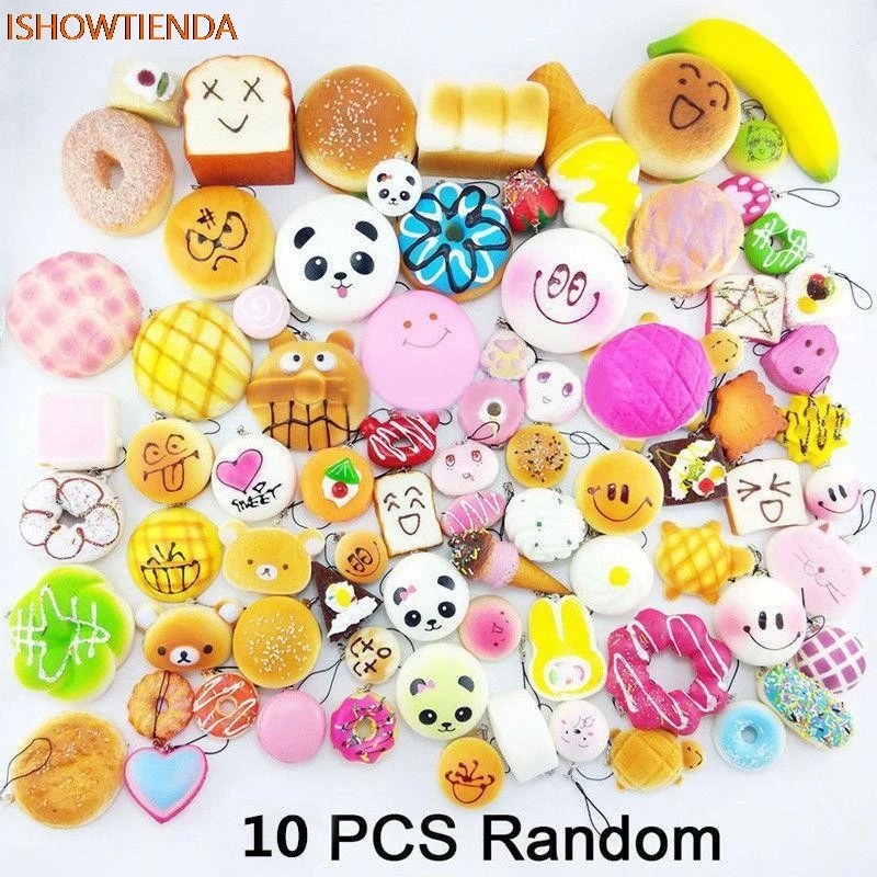 

10Pcs Jumbo Medium Mini Random Squishy Panda/Bread/Cake/Buns/Donut Phone Straps Squeeze Toy Stress Relief Squishy Drop Shipping