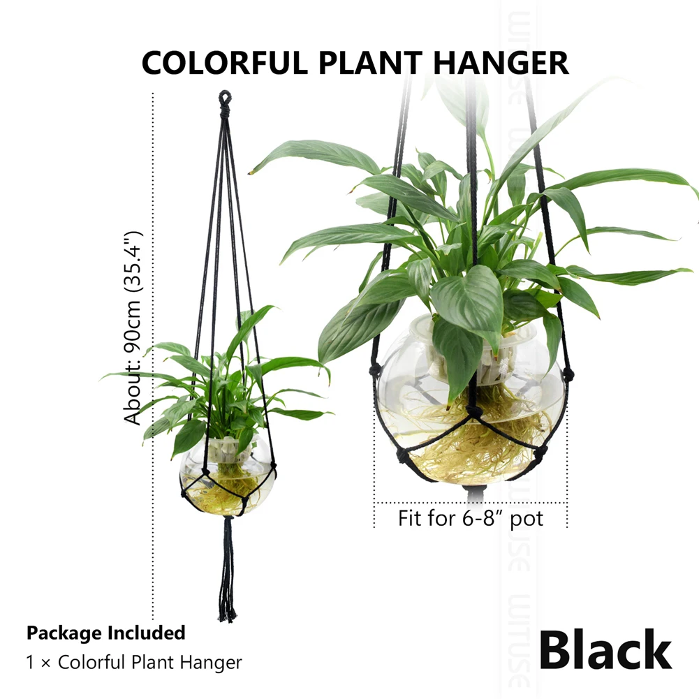 Лидер продаж ручная работа Подвеска для растений из макраме цветок/горшок вешалка для украшения стен countyard сад - Цвет: Black 90cm