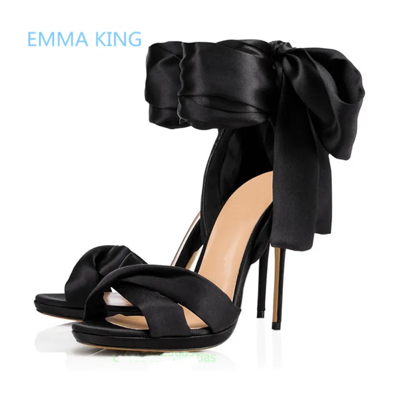 

New Design Bow-Knot Women Gladiator Sandals Open Toe Luxury Silk Satin Elegant Ladies High Heels Runway Shoes Woman Party Sandal