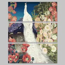 Big size 3pcs decoration white peacock forest bird wall art picture flower tree colorful Canvas Painting living room unframed