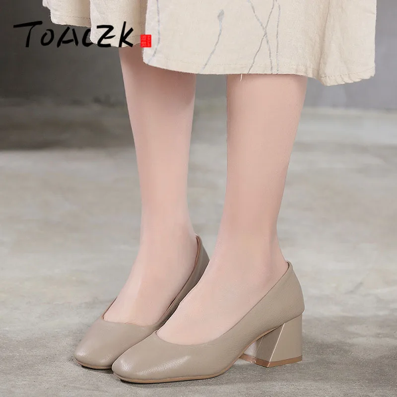 

Leather female high heels chunky heel cowhide handmade shoes spring new shallow mouth shoes