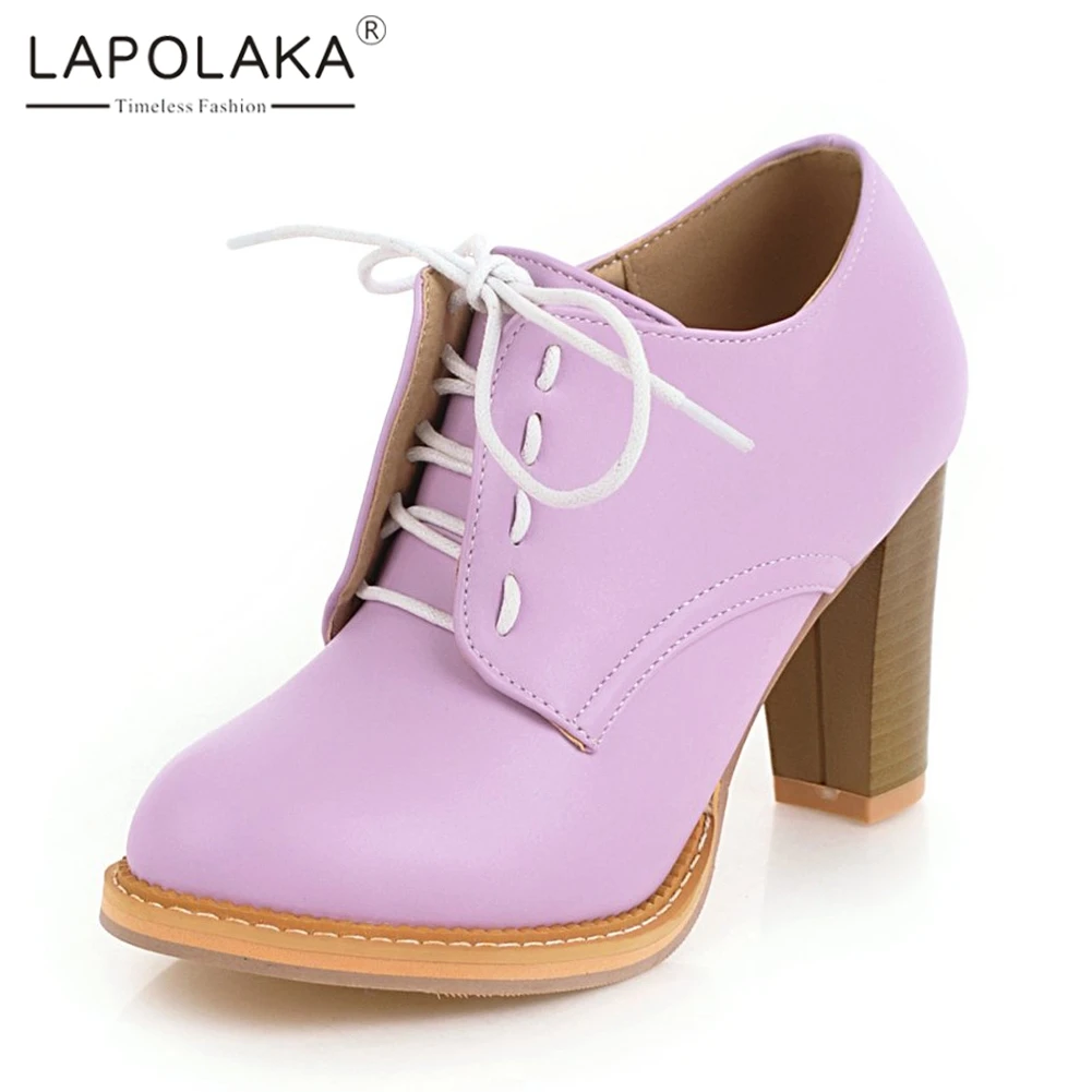 

Lapolaka Retro Plus Size 32-48 Shoes Woman Shoelaces Pumps Spring High Heels Fashion Office Lady Elegant Women Shoes 2019
