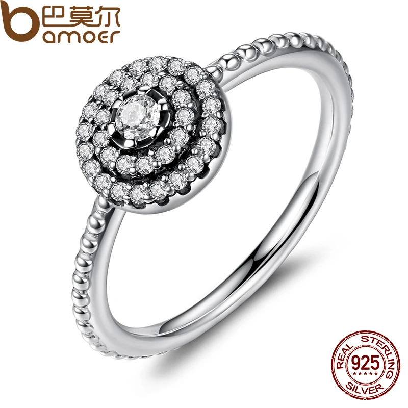 BAMOER 925 Sterling Silver Forma Redonda Radiante Elegância, limpar CZ Flor Anéis de Dedo para As Mulheres ANIVERSÁRIO VENDA 2018 PA7178