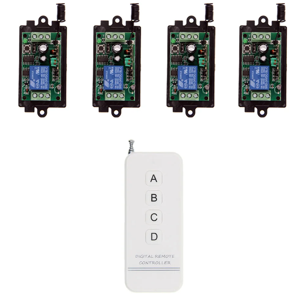 

2019 New 500m DC 9V 12V 24V 1 CH 1CH RF Wireless Remote Control Switch System,4CH Transmitter + Receiver,Jog / Self-lock