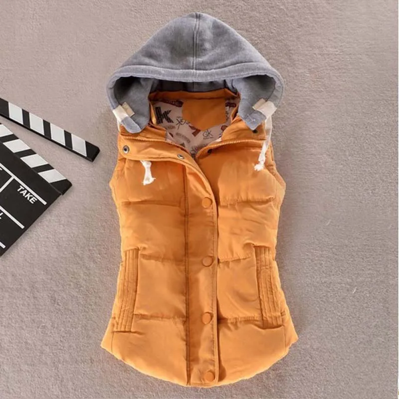 1 шт. жилет с капюшоном женский осенне зимний хлопковой подкладкой Colete Feminino Veste Femme