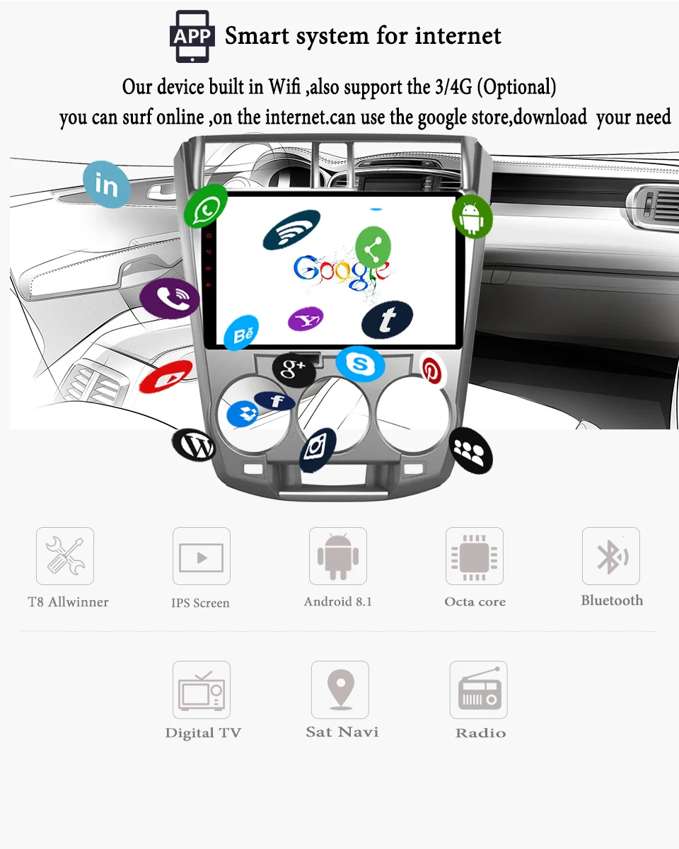 Perfect 10.1 inch Android 9.1 Car GPS Navigation For Honda City 2008-2014 Support Stereo Audio Radio Video Bluetooth DSP carplay System 5