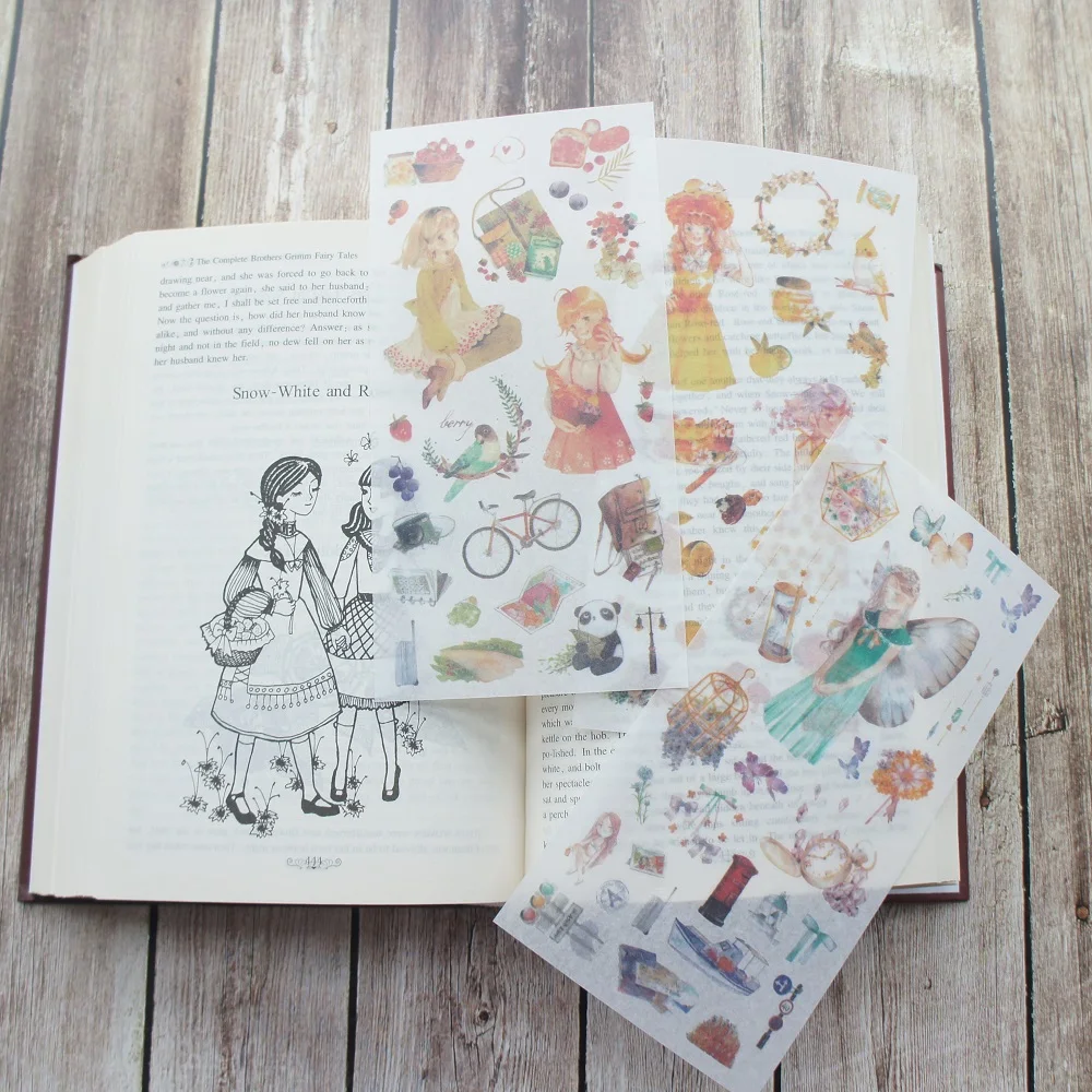 

3 sheets happy girl washi Paper sticker as Scrapbooking DIY gift packing Label Decoration Tag party Decoration