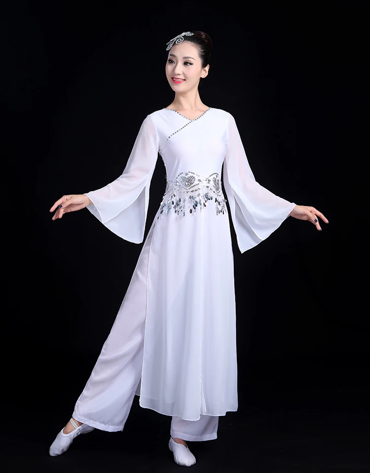 Национальный костюм Сценические костюмы чернила градиент цвета классические танцевальные костюмы женский сольный танец вентилятор танцевальная одежда TB1034