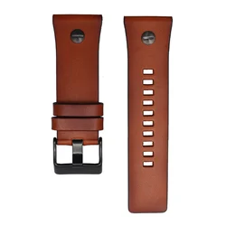 Premium 28mm Leather Watch Strap with Studded Design - Elegant Brown Watchband for 28mm (Brown black buckle)