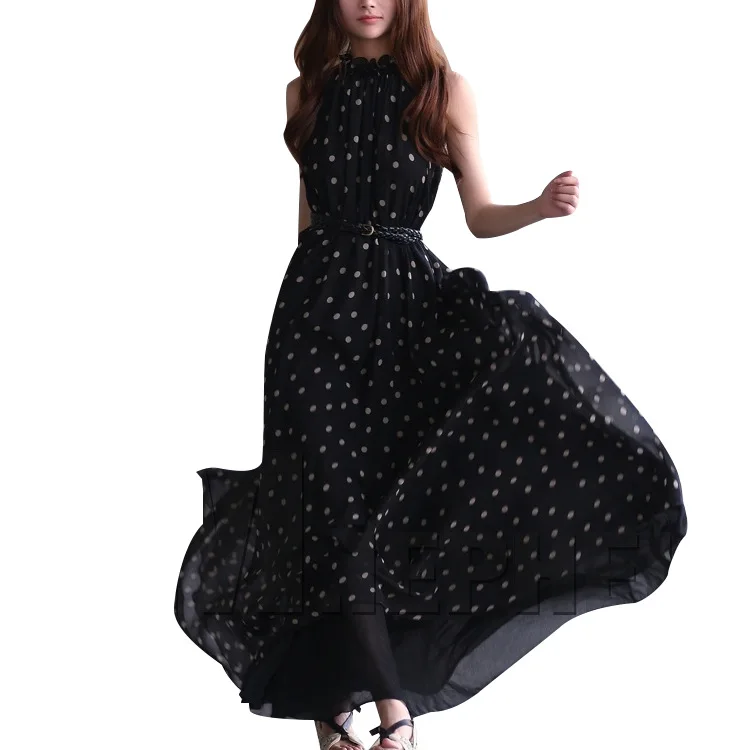 

Summer Bohemian Beach Dress Polka Dot Sleeveless Maxi Women Dresses Casual Comfortable Vestidos Verano 2019