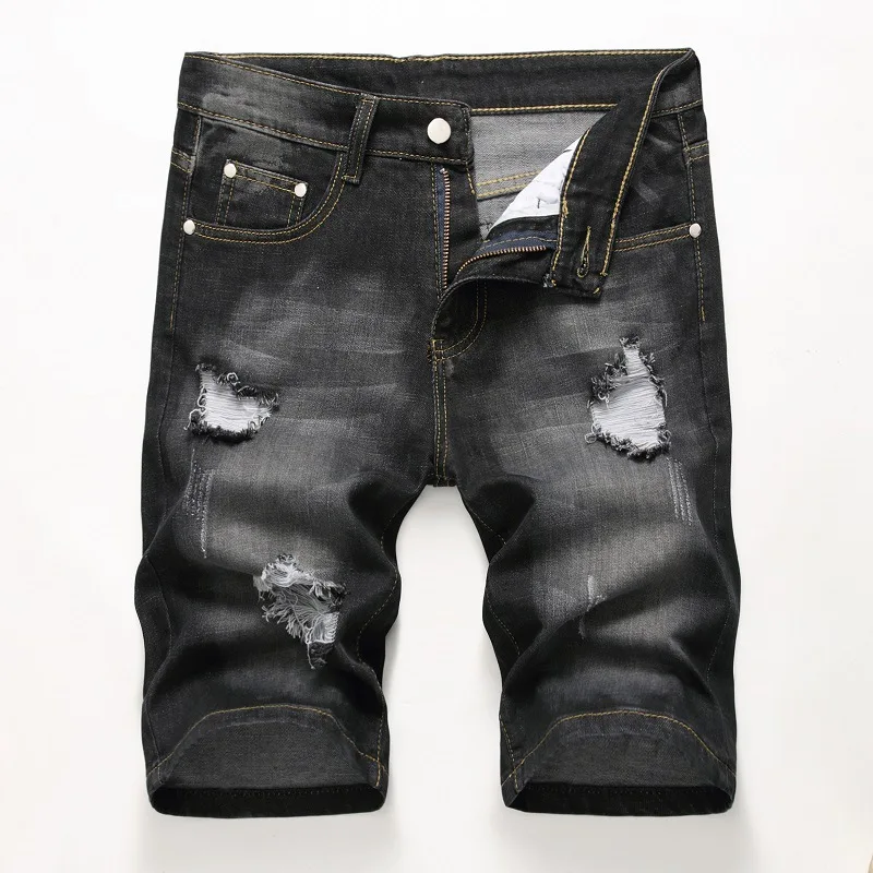 Summer New Mens Stretch Ripped Short Jeans Fashion Casual Slim Fit High Quality Elastic Distressed Hole Denim Shorts Men 28-42 Summer New Mens Stretch Ripped Short Jeans Fashion Casual Slim Fit High Quality Elastic Distressed Hole Denim Shorts Men 28-42