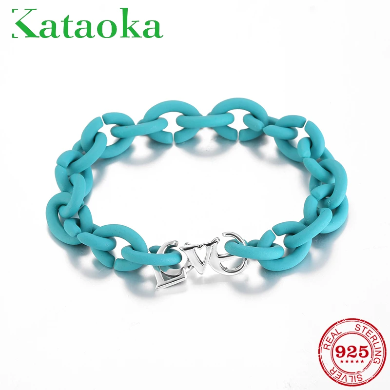 

925 Sterling Silver letter LOVE beads blue Charm Beaded Bracelet European rubber x bracelets Jewellery For Women Men Bracelet