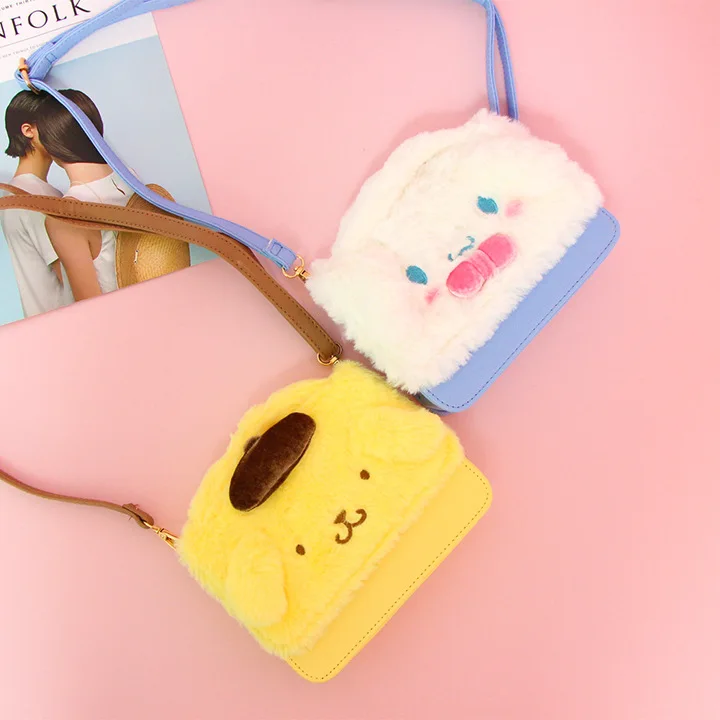 IVYYE 19cm Melody Cinnamoroll Fashion Anime Plush Shoulder Bags Soft Cartoon Tote Casual Fluffy Dolls Phone Bag Girls New