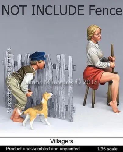 1/35 Country Girl AND LITTLE Boy and dog    Resin Model Miniature  figure Unassembly Unpainted