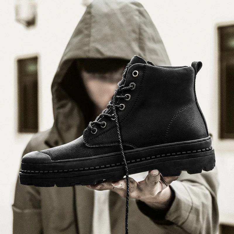 

Top Quality Leather Men Martin Boots Black New Fashion Street Style Office Boots Men Big Size Hard-Wearing Botines Hombre Cuero
