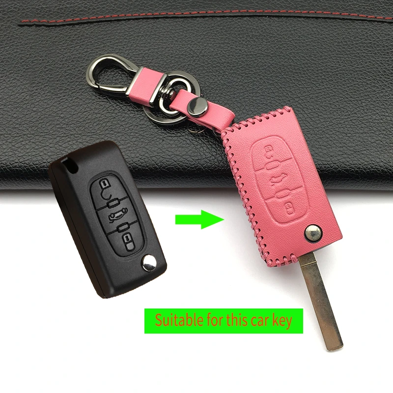 

High quality Genuine Leather key cover case For Citroen C1 C2 C3 C4 C4L C5 C6 For Peugeot 107 206 207 208 306 307 308 3 Buttons