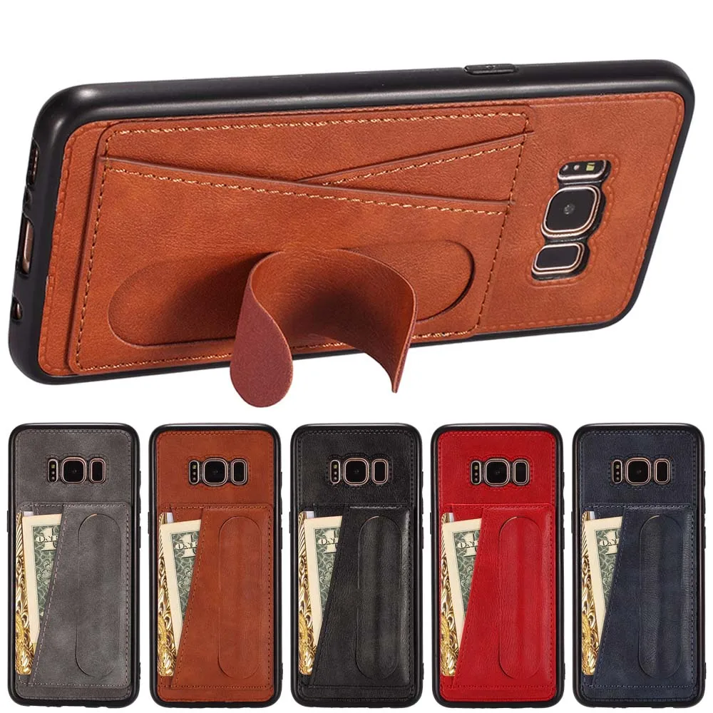 

For Samsung Galaxy S8 case silicon soft bumper card holder kickstand leather case for Samsung S8 plus G950 G955 shockproof cover