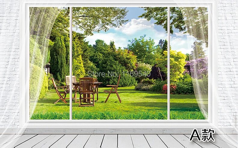 New fake window mural 3D personalized wallpaper background painting ...