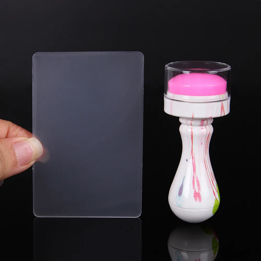 Дизайн красочные 2,8 см прозрачные силиконовые штамповки для ногтей штамп скребок набор с крышкой лак шаблон штамп для дизайна ногтей инструменты
