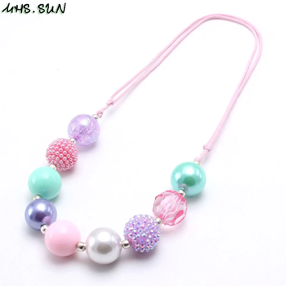 

MHS.SUN 1PC New arrival girls colorful chunky bubblegum necklace for baby kids jewelry diy beaded adjustable rope necklace