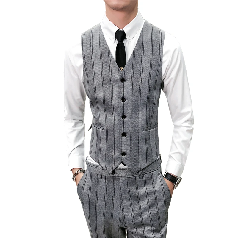 Gray striped suit vest men business casual mens vest slim fit Waistcoat