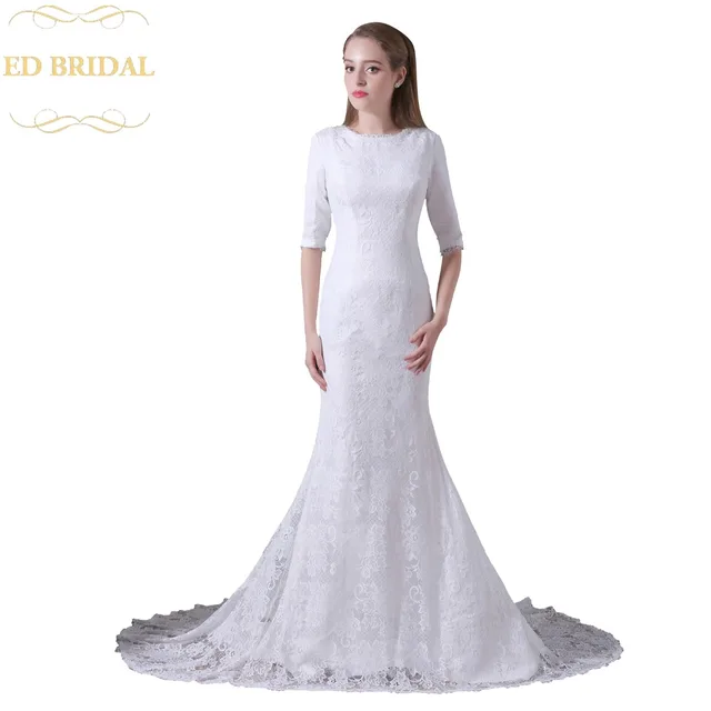 Ed Bridal Small Orders Online Hot Ing Three Quarter Sleeves Lace Mermaid Wedding Dress Pleated Bridal Gown With Oned Back Robe De Marieeus 164 00