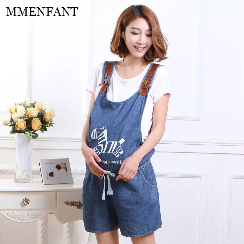 

2017 summer maternity clothes sets zebra print Denim Strap shorts + white t-shirts two pieces pregnancy clothes women vestidos