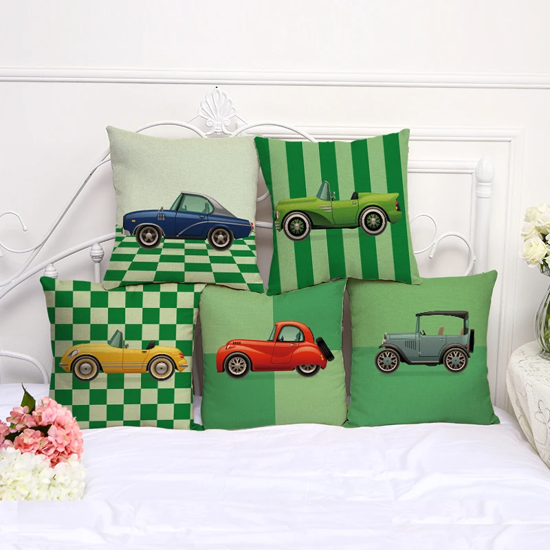 Square 18" Cotton Linen Green Vintage Car Home Decorative Sofa Throw