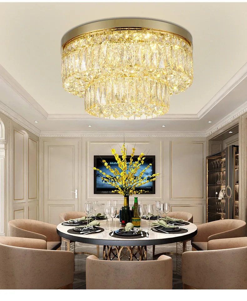 Circular Crystal Ceiling Light For Living Room Home Dining Lamp Hotel Creative Retro Iron E14 LED bulb | Освещение