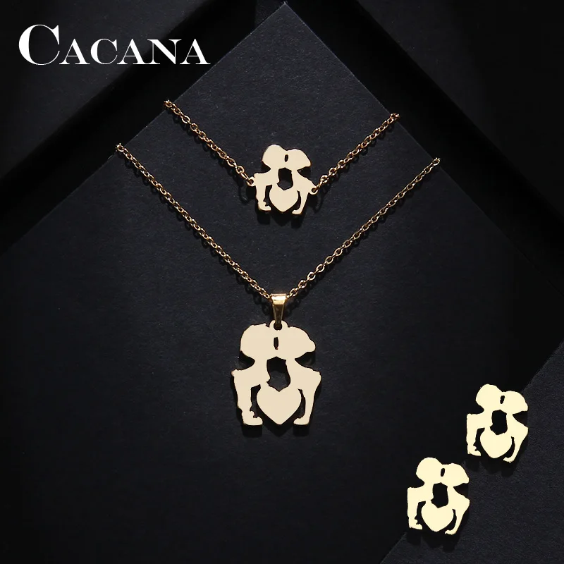 CACANA Stainless Steel Sets For Women Angel Shape Necklace Bracelet Earring Jewelry Lover's Engagement Jewelry S385