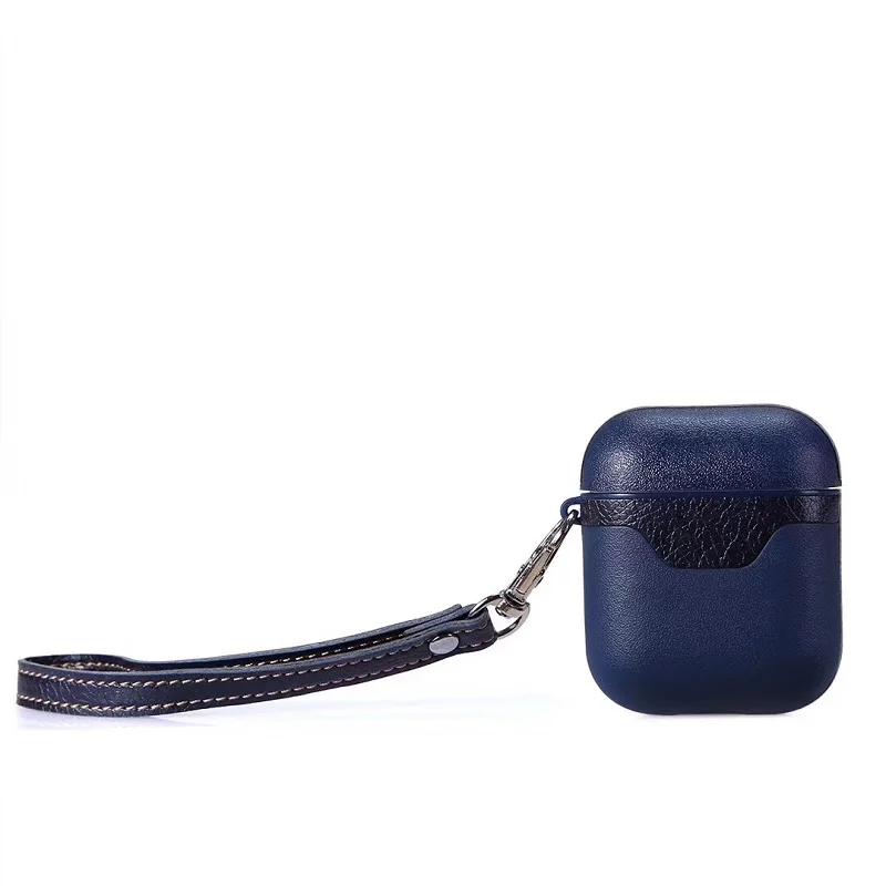 Leather Case For AirPods Luxury Protective Cover Bag Vintage Matte Hook For Apple Air pods Black Brown with key rings strap (1)