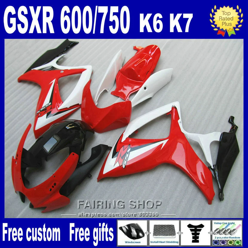 

Injection mold plastic fairings for suzuki gsxr 600 750 2006 2007 red white black gsxr600 gsxr750 06 07 fairing kit nv44